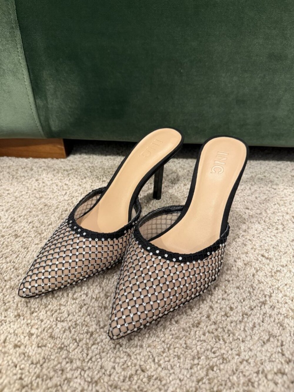 INC Mesh Rhinestone Pointed Toe Heeled Mules 8.5